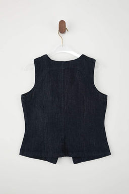 Koyu Mavi Dugme Detayl? Fitted 100% Pamuk Denim Yelek TWOSS26YE00004 - Trendyolmilla фото 2