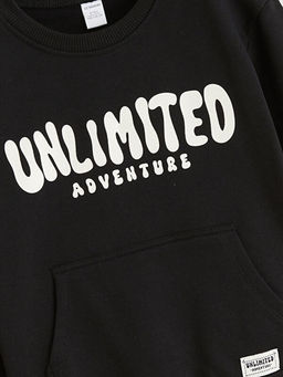 Bisiklet Yaka Bask?l? Erkek ?ocuk Sweatshirt