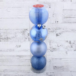 Ёлочные игрушки Камея со звёздами, шары новогодние, набор d=8 см, 4 шт., синий - Зимнее волшебство фото 2