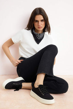 Trendyol Shoes Siyah Kanvas Bagc?kl? Yuksek Taban Kad?n Retro Spor Ayakkab? TAKSS25SN00010 - Trendyolmilla фото 18