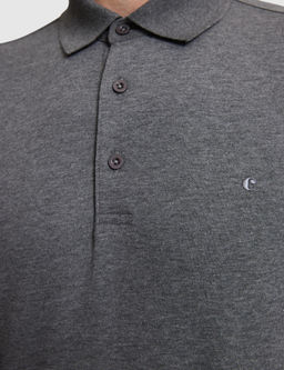 Koyu Gri Slim Fit Pamuk Kar___ml_ D__meli Polo Yaka Basic T-shirt