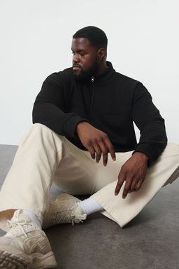 TRENDYOL MAN Buyuk Beden Siyah Oversize/Genis Kesim Fermuarl? Sweatshirt TMNAW25AO00028 - Trendyolmilla фото 2