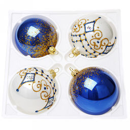 Елочная игрушка шар стеклянная Тайна, ручная художественная роспись, подарочная упаковка, набор 4шт (Россия)