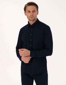 Lacivert Esnek Slim Fit _izgili Uzun Kollu G_mlek
