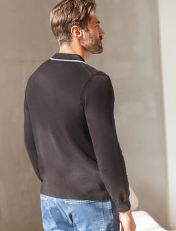 Джемпер-поло Vilatte из хлопка с нейлоном черный  фото 4