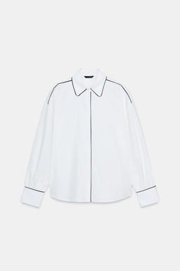 POPLIN SHIRT WITH CONTRAST PIPING - Zara фото 6