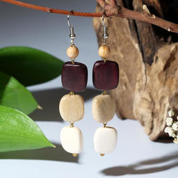 Серьги ручная работа, деревянные Камешки, цветные