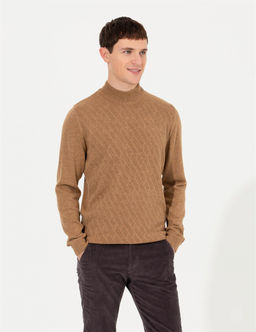 Camel Melanj Slim Fit Yar_m Bal_k__ Yaka Triko Kazak