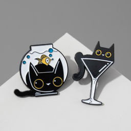 Набор значков (2 шт.) «Котики», таинственные, чёрно-белый в чёрном металле