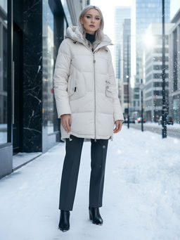 Куртка зимняя женская с капюшоном модная бежевого цвета 3193B - Visdeer фото 24