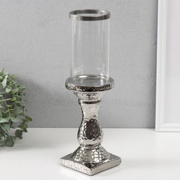 Подсвечник на 1 свечу «Монти», керамика, стекло, d=7.5 см, серебро, 9×9×31.5 см