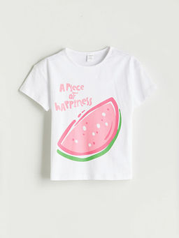 Bisiklet Yaka Bask?l? K?z ?ocuk Ti??rt