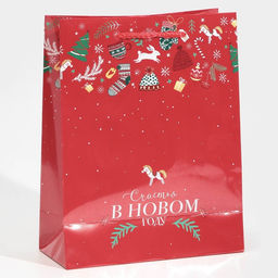 Пакет подарочный новогодний ламинированный «Счастья», MS 18×23×8 см