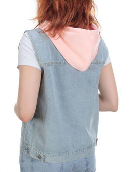 801 BLUE/PINK Джинсовый жилет женский (100% хлопок) - Фабричный китай фото 5