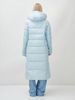 Пальто утепленное стеганное зимнее с капюшоном женское голубого цвета 9620Gl - Mtforce фото 5
