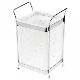 Подставка хромированная для столовых приборов "Розы" 12х10х18см, на ножках, пластмассовая вставка 10х10см h13,5см, цвета в ассортименте: белый, розовый, зеленый (Китай)