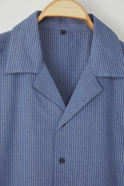 TRENDYOL MAN Mavi Regular Fit Gofre Dokulu Yazl?k Cizgili Gomlek TMNSS25GO00002 - Trendyolmilla фото 3