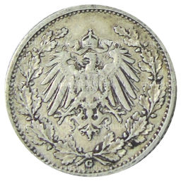 Монета 1/2 марки 1905 года G Германия