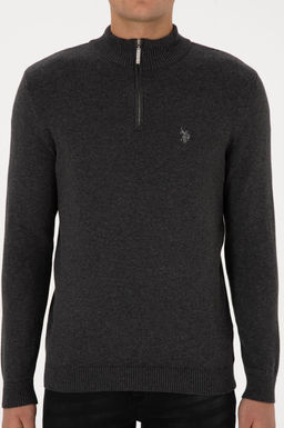 Erkek Slim Fit Yar_m Fermuarl_ Antrasit Melanj Basic Kazak - U.s. polo assn фото 6