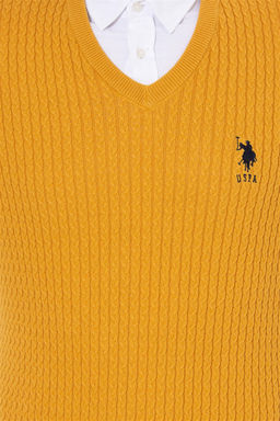 Мужской базовый трикотажный свитер шафранового цвета с v-образным вырезом Неожиданная скидка в корзине - U.s. polo assn фото 6