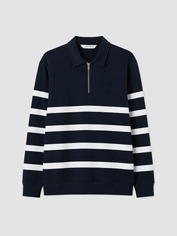Polo Yaka ?izgili Erkek Sweatshirt