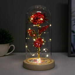 Фигурка светящаяся колба RISALUX Красный цветок, LED-ночник, от батареек 3ААА, 11?11?21.5 см  фото 3