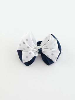 Цена за 6 шт. Бант для волос на резинке «Школьница», горох серебро, 8 см, бело-синий