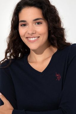 U. S. Polo Assn Женский темно-синий базовый свитер с v-образным вырезом - U.s. polo assn фото 4