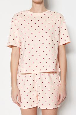 Trendyolmilla Beyaz %100 Pamuklu Puantiyeli ve Kalpli Sortlu Orme Pijama Tak?m? THMSS21PT1485 фото 20