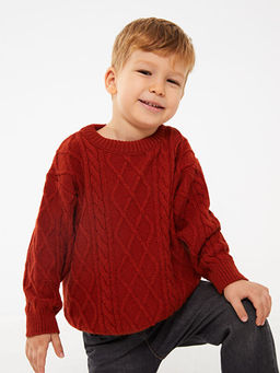 Bisiklet Yaka Kendinden Desenli Erkek Bebek Triko Kazak