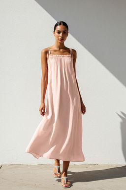 Pudra Genis Kesim Omuzlar? Baglamal? Maxi Dokuma Elbise TWOSS25EL00021