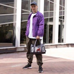 Сумка спортивная на молнии TEXTURA, с подкладкой, длинный ремень, маленький размер, с принтом, серая/белая