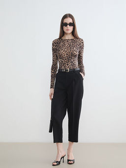 Bisiklet Yaka Leopar Desenli Kad?n Body