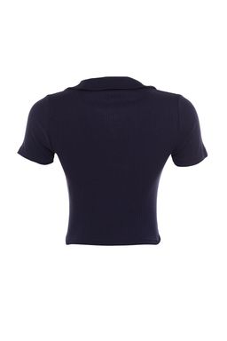 Trendyolmilla Siyah Fitted/Vucuda Oturan Crop Polo Yaka Fitilli Esnek Orme Bluz TWOSS21BZ0038  фото 21