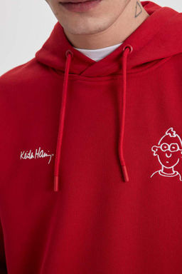 Толстовка свободного кроя с капюшоном Keith Haring в рождественской тематике - Defacto фото 6