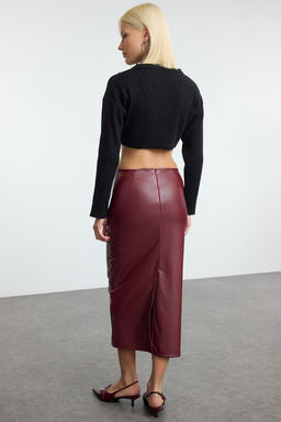 TRENDYOLMILLA Bordo Yuksek Bel Kalem Vucuda Oturan Y?rtmacl? Etek TWOAW25ET00090 фото 5