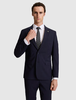 Lacivert Slim Fit %100 Y_n Mono Yaka Tak_m Elbise