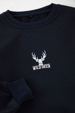 Lacivert Oversize/Genis Kesim Bisiklet Yaka Uzun Kol Hayvan Nak?sl? Sweatshirt TMNAW24SW00169