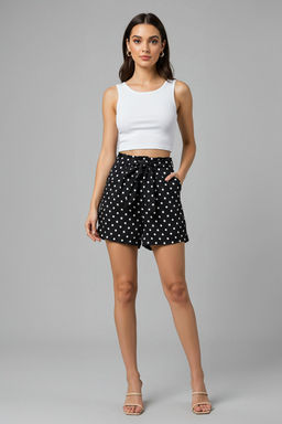 Siyah Rahat Kesim Kusakl? Puantiyeli Sort & Bermuda TWOSS25SR00008