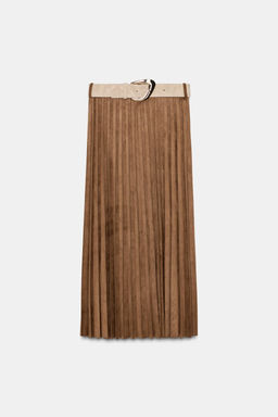 PLEATED FAUX SUEDE MIDI SKIRT WITH BELT - Zara фото 7