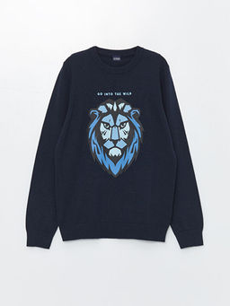 Bisiklet Yaka Bask?l? Uzun Kollu Erkek ?ocuk Triko Kazak