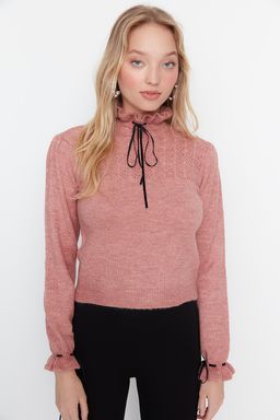 Gul Kurusu Yumusak Dokulu Ajurlu/Delikli Kurdele/Fiyonk Detayl? Triko Kazak TWOAW21KZ2355