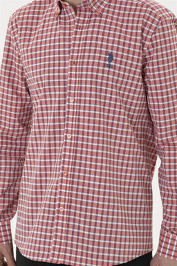 Рубашка мужская U.S. Polo Assn с длинным рукавом красная хлопок фото 6