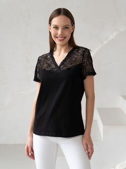 Футболка с кружевом.арт.406-2,черная - Binita фото 8