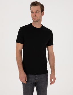 Siyah Slim Fit %100 Pamuk Bisiklet Yaka Basic T-shirt - Cacharel фото 3