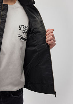 Siyah Suni Deri Ceket - Mavi фото 5