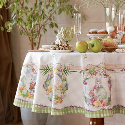 Скатерть Этель Уютная пасха, d=215 см, саржа, хлопок, 190г/м2