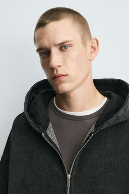 SUDADERA LAVADA CREMALLERA CAPUCHA / Gris oscuro - Zara фото 5
