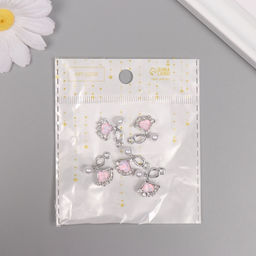 Цена за 5 шт. Декор для творчества металл, стразы Сердечко в листике, серебро, 1.7?1.6?0.5 см