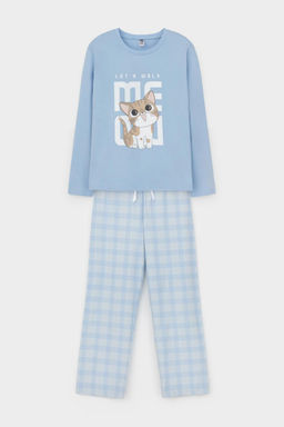 Crockid _ КБ 2830/небесно-голубой,клетка пижама для дев